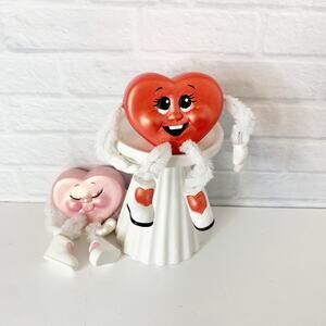 Vtg Valentine Set of 2 Anthropomorphic Ceramic Shelf Sitters Pipe Cleaner Heart